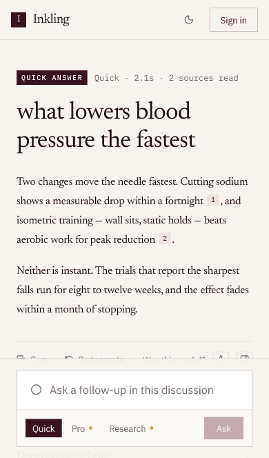 Inkling cited answer experience on a mobile phone
